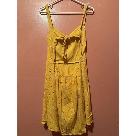 Hollister  Womens Summer Dress L Large Yellow Floral Sleeveless Short - Picture 2 of 7